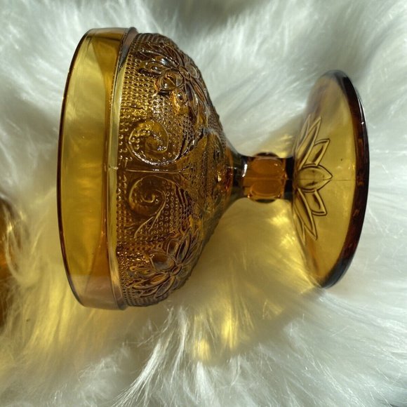 2 Vintage Amber Glass Cocktail Dessert Barware Ice Cream Fruit Cups Candy Dish - Picture 4 of 8